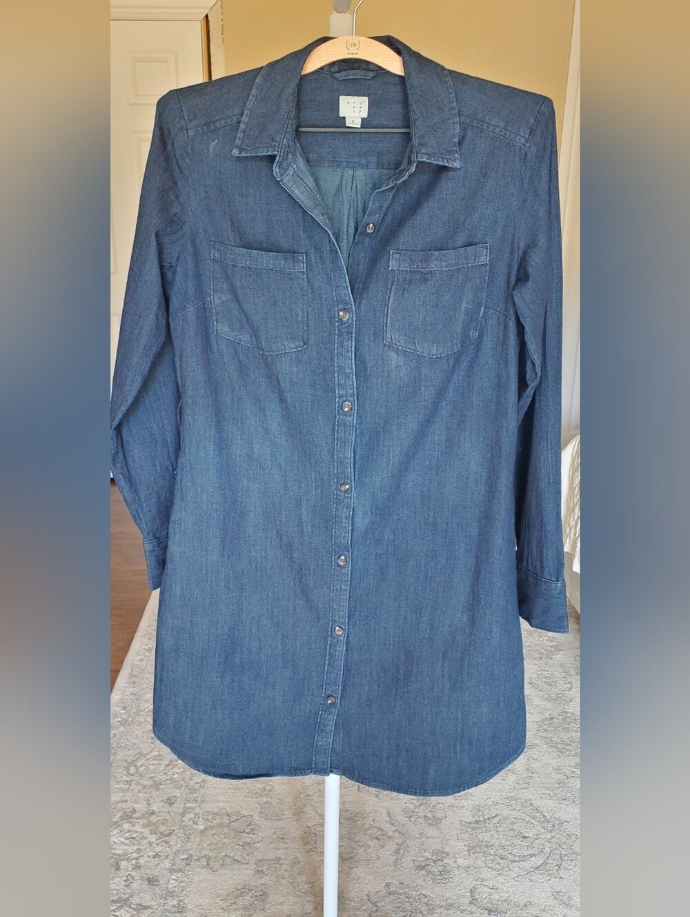 A New Day Denim Button-Front Shirt Dress - Size Small